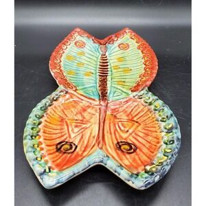 Hand Painted Italian Ceramic Spoon Rest Butterfly 10"